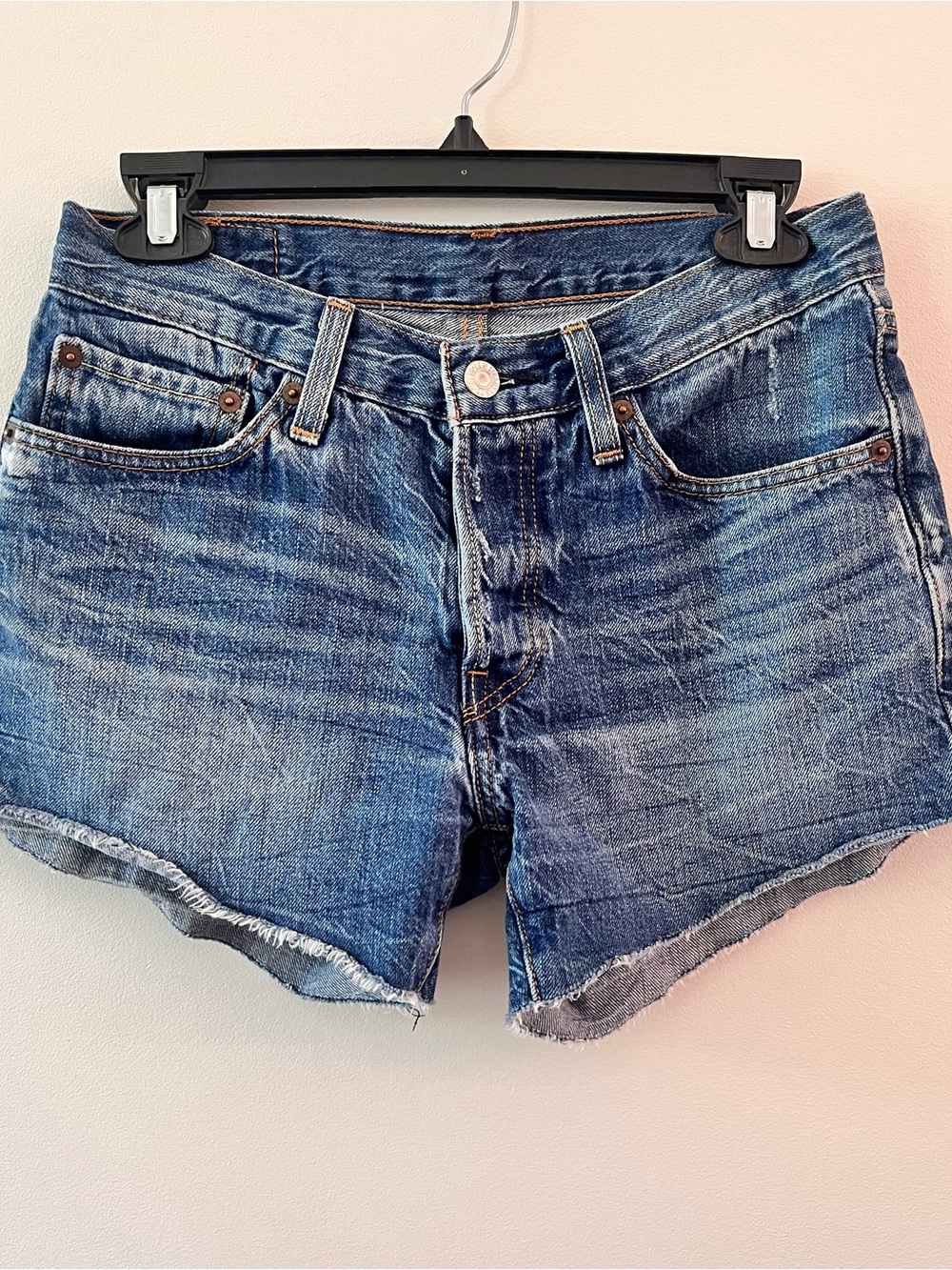 Levi's 501 Distressed Denim Booty Shorts Button Fly Women’s 26 Americana Summer